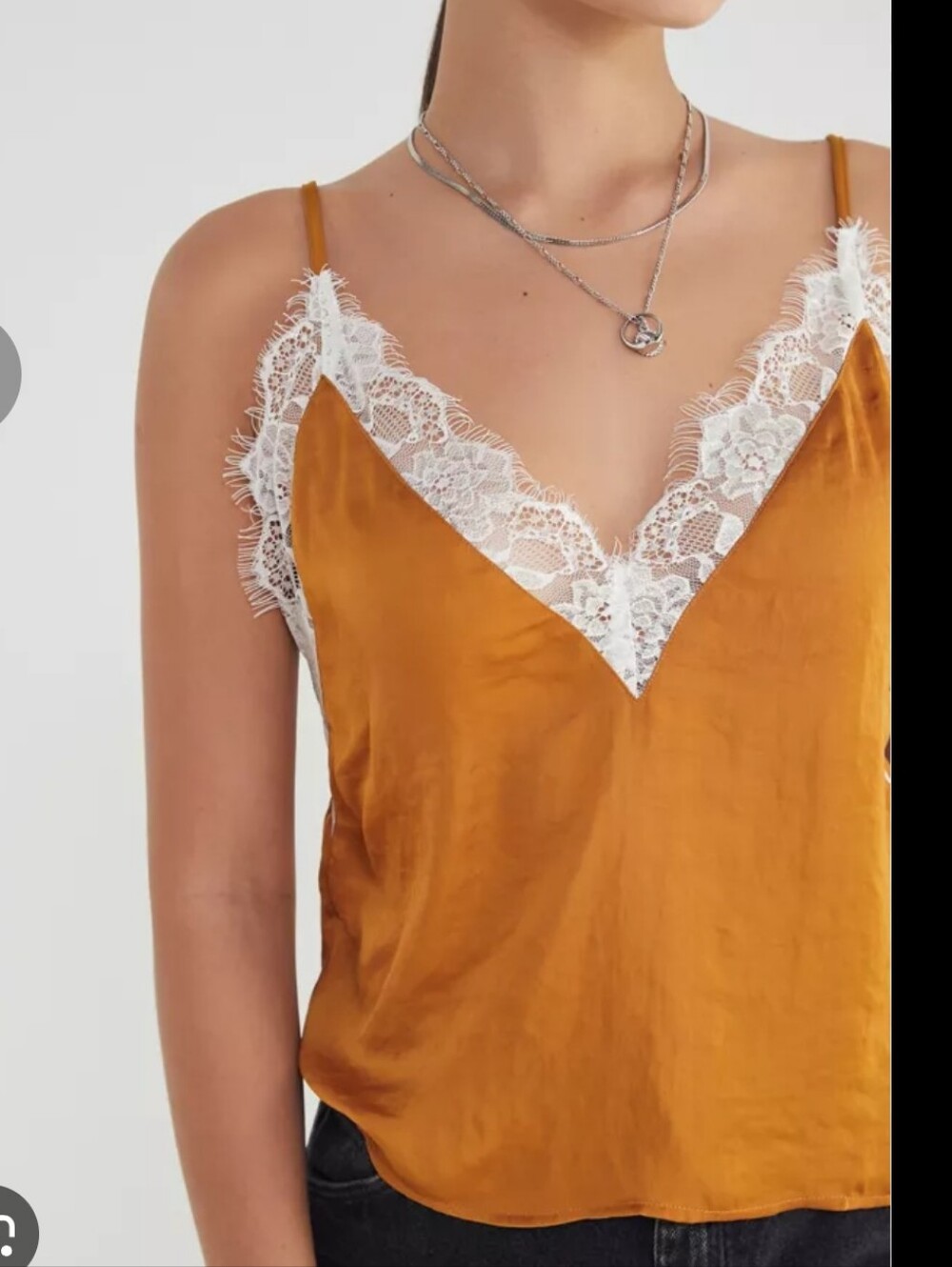 Urban Outfitters Satin Lace Trim Cami in Mustard